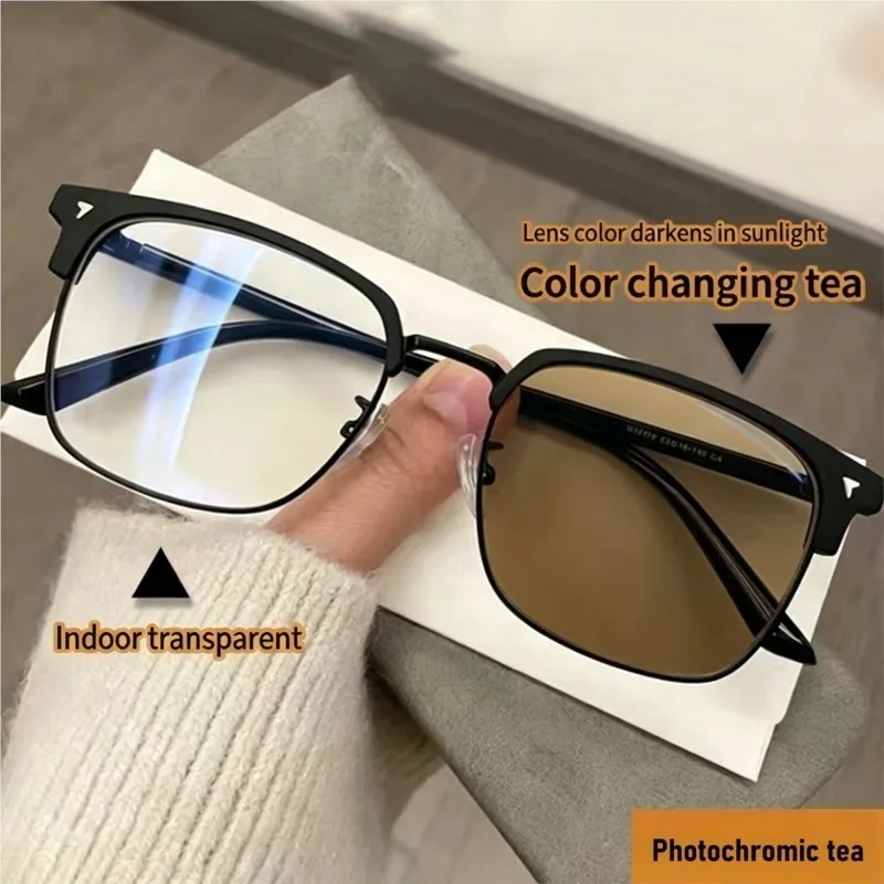 Photochromic Square Half Frame Anti-Blue Light Fashion Eyewear