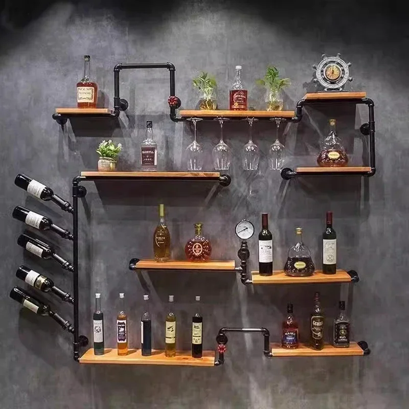 Wall Industrial Bar Cabinets Modern Wood Luxury Shelf Liquor Cabinet Bottle Holder Shelves Stojak Na Wino Bars Home Furniture