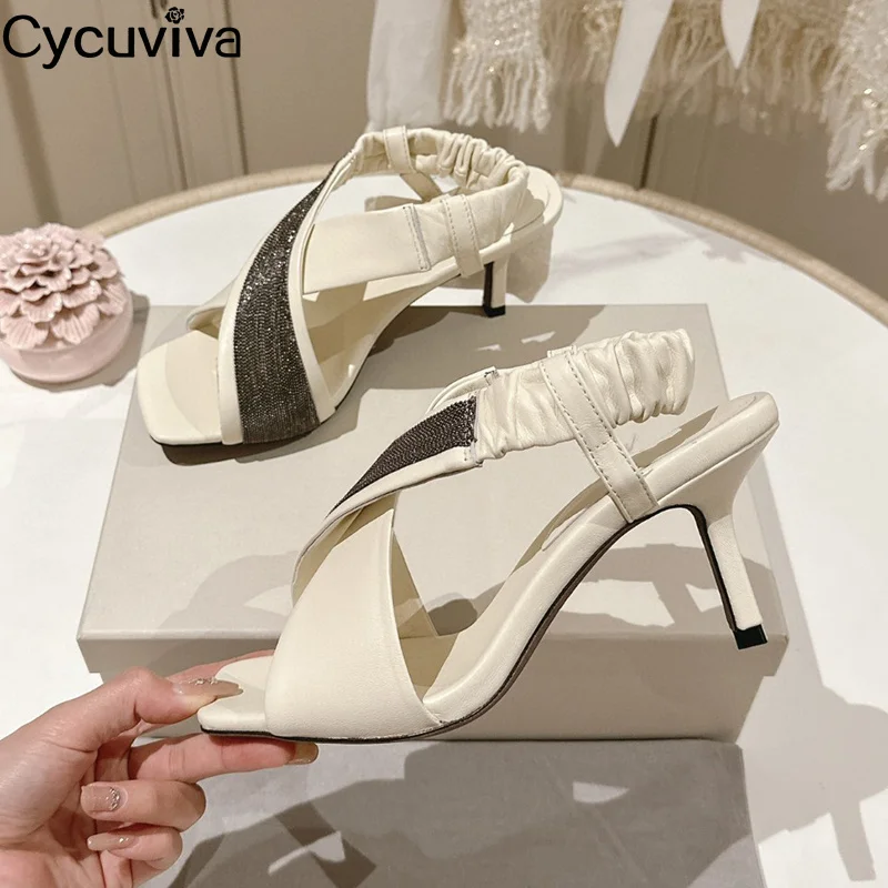 

New Genuine Leather High Heel Sandals Women Open Toe Suede Designer Dress Shoes 2024 Summer Sexy Party Gladiator Sandals Women