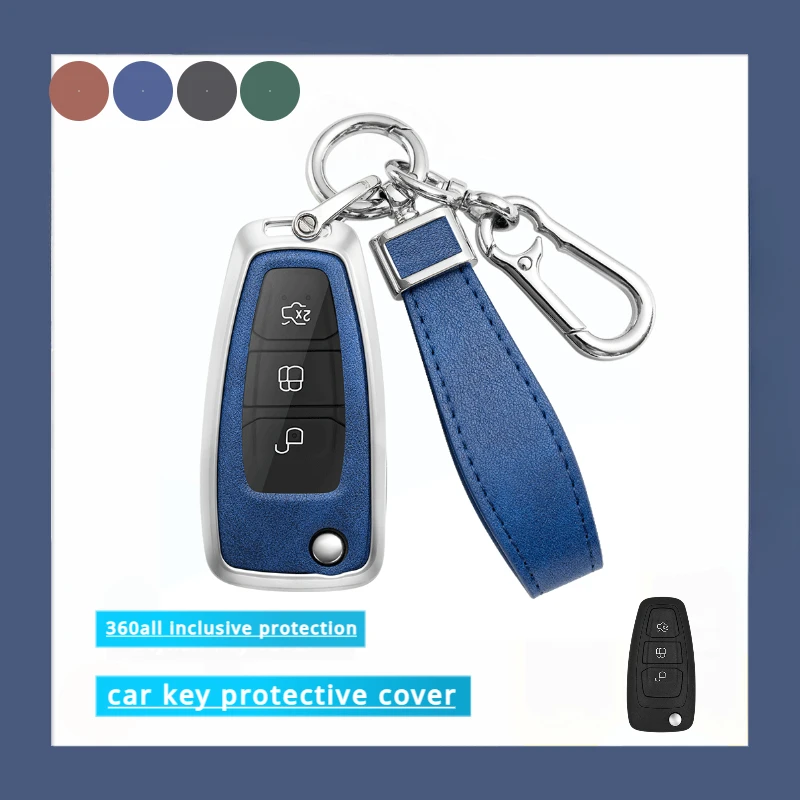 

For Ford Ranger CMax SMax Focus Galaxy Mondeo Transit Tourneo Custom Auto Key Holder Leather Zilloy Car Key Case Cover keychain