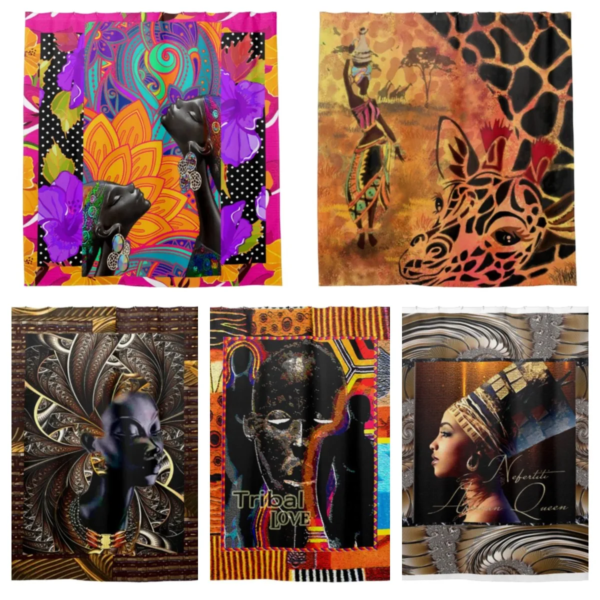 

African Tribal Love, Girl and Giraffe, Queen Art Shower Curtain Bathroom Curtain with Hook Decoration curtain for bathroom