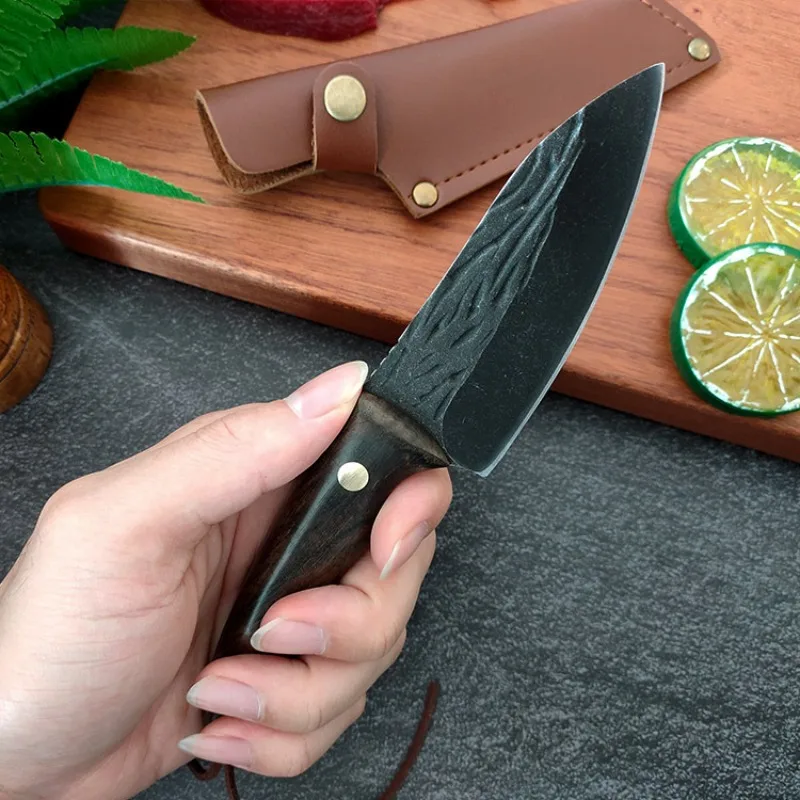 

Forged bone picking knife, sharp wooden handle, straight knife, handle, meat knife, barbecue meat, lamb, outdoor knife