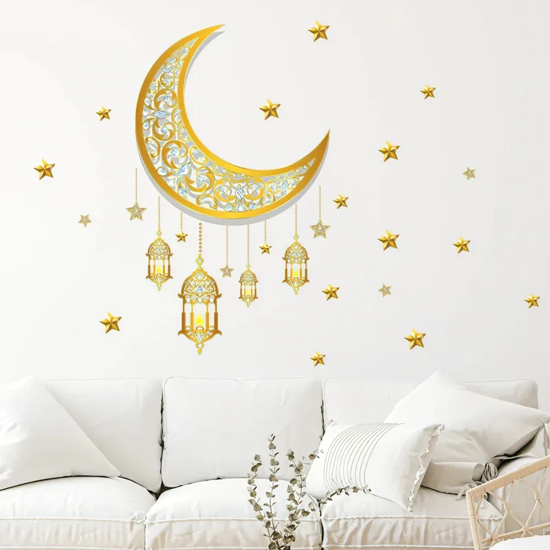 

Moon 2023 Decoration Eid Mubarak Home Mural Ramadan Lantern Stars Wall Stickers DIY Wall Decal Islamic