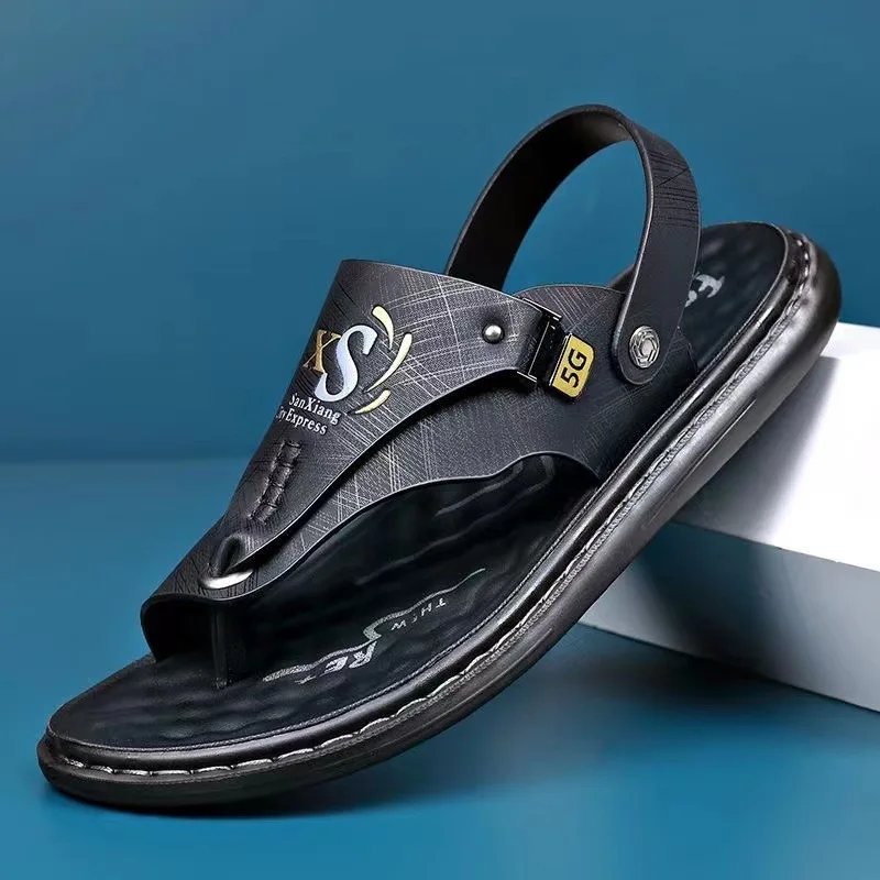 Herr lädersandaler för sommar strand flip-flops casual_voghion.com