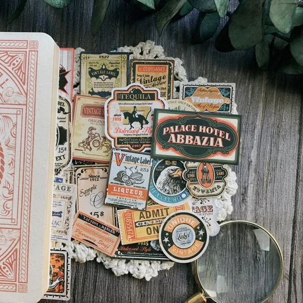 28Pcs Retro Small Brands Vintage Stickers Junk Journal Ephemera Label DIY Diary Album Aesthetic Sticker Scrapbooking Material