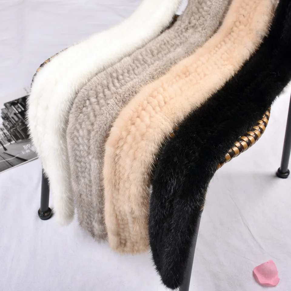 Besfilin Women's Genuine Mink Fur Belt Hand Woven Solid Color