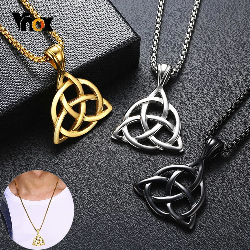 Celtic Knot Necklace Stainless Steel Trinity Pendant Chain -