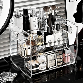 1pc Desktop Cosmetic Organizer Acrylic Transparent Slanted Storage Basket for Makeup, Lipstick, Perfume, Facial Mask, and Other 1