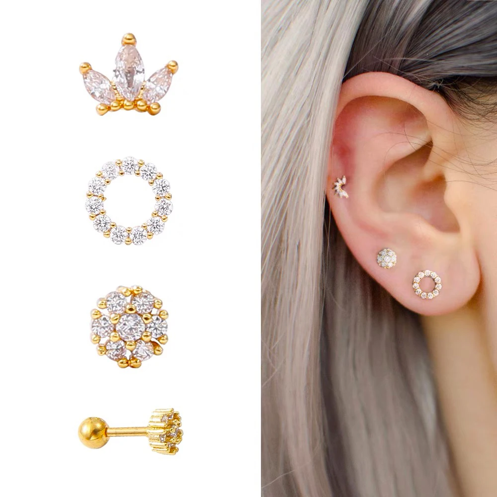 Stainless Steel Mini Zircon Stud Earring Women Gold Color Helix Ear Studs Tragus Cartilage 1 Piece stud earrings