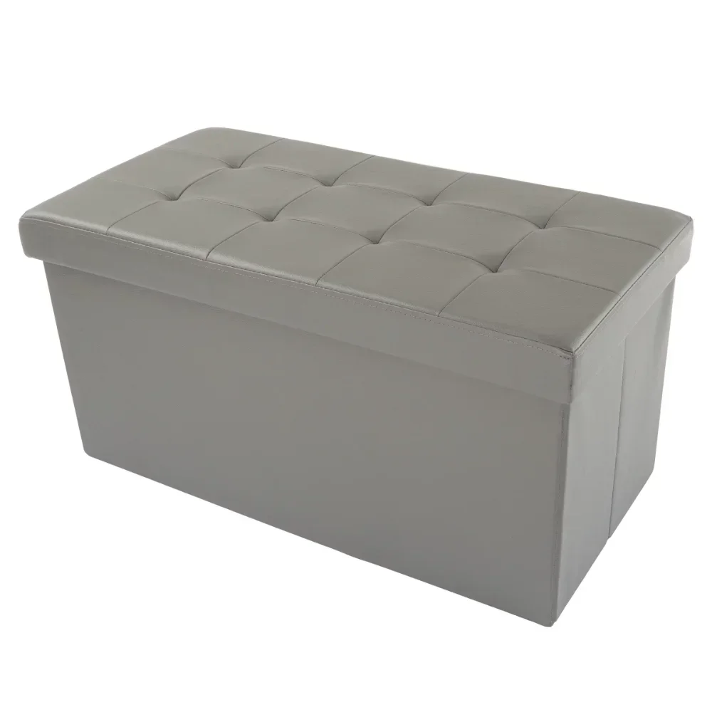 

Faux Leather Folding Storage Ottoman with Padded Lid (Gray)