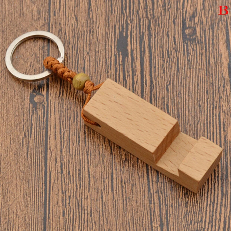 Personalized Solid Wood Keychain with Creative Phone Holder Pendant