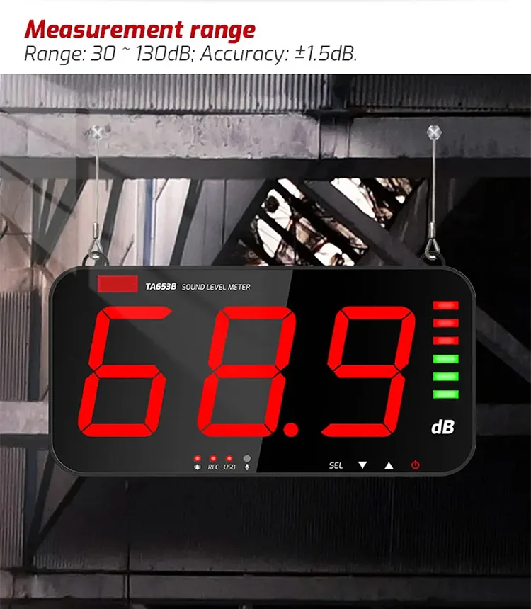 TA653/654 LED Sound Level Meter Wall Mount Noise Detector with Alarm Large Displ