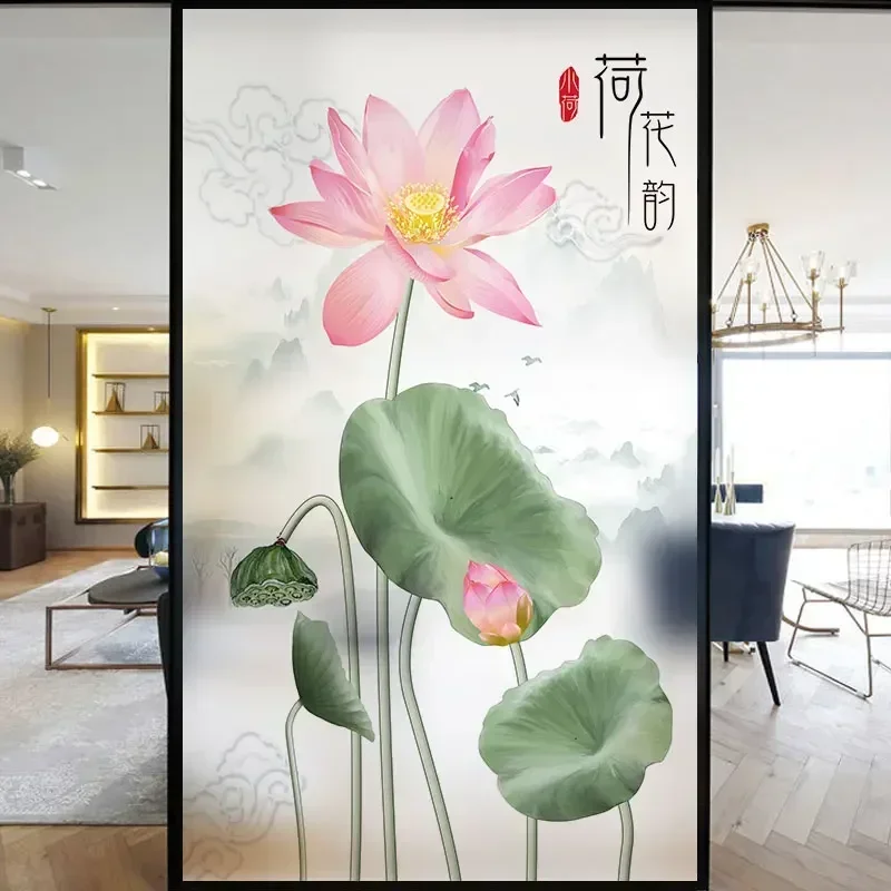 Privacy Pellicola per finestre Decorativa Bellissimo fiore di loto Adesivi per finestre in vetro colorato Senza colla Tinta statica per finestre  15
