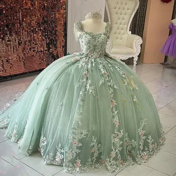 Customized Green Flower Girl Dresses For Wedding Beaded Floral Lace Appliques Girl Dress Child Kids Pageant Gowns for Photo 1
