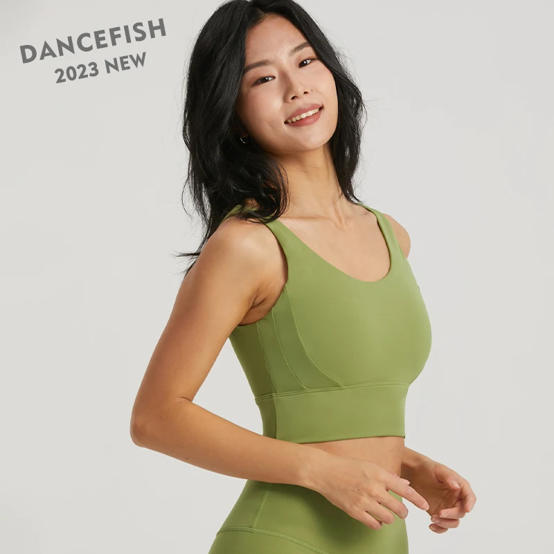 

DANCEFISH 2023 Женский спортивный жилет, топ с глубоким U-образным декольте, спина средней интенсивности, комфортные уличные бюстгальтеры для фитнеса, бега, йоги