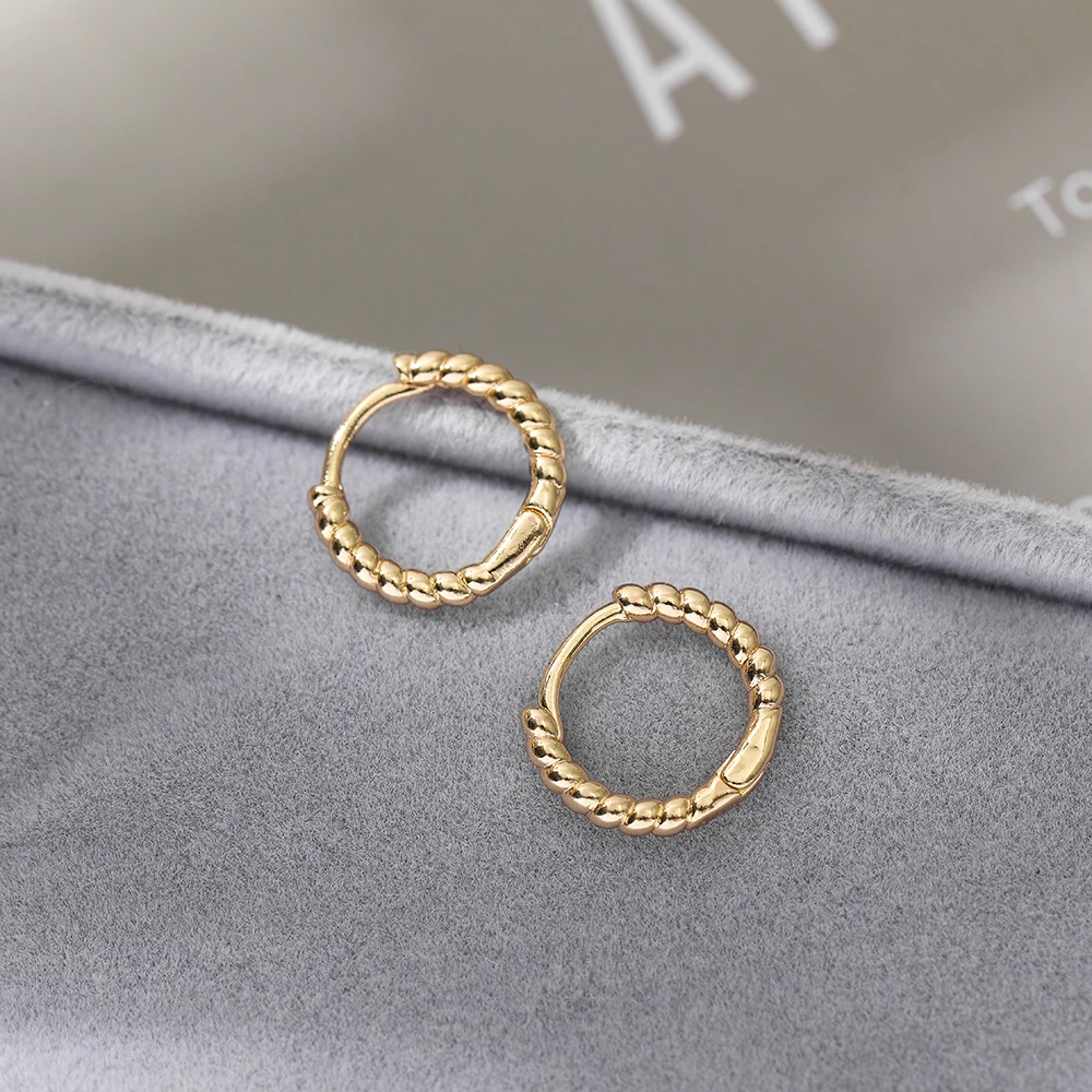 Simple Gold Color Circle Bead Hoop Earring For Women Vintage Korean Twisted Statement Huggies Small Hoop Earring Fashion Jewelry