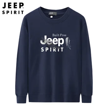 JEEP SPIRIT 남성용 코튼 긴팔 티셔츠, 캐주얼 루즈 라운드 넥 의류, 풀오버 클래식 남성 스웨터, 봄 및 가을 신상