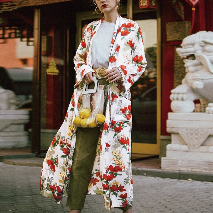 

Vintage V-neck Oversize Kimono Dress Summer 2022 Casual Long Sleeve Boho Dress for Women Beach Wear Loose Floral Print Cover Up