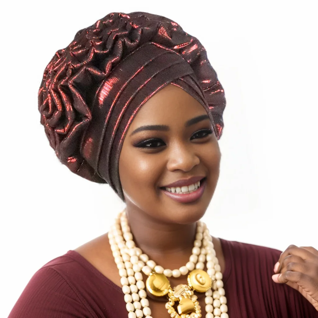 Fashion Women Elastic Ruffle African Turban Cap Lady Head Wraps Nigeria Wedding Auto Gele Headtie Party Headgear Headwear Hat