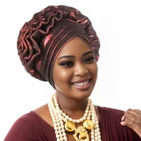 Turban Africain à Volants et artificiel astiques pour Femme, Couvre-chef de Mariage, Cravate de Sauna, Équipement de ix, Chapeau, Nigeria 1