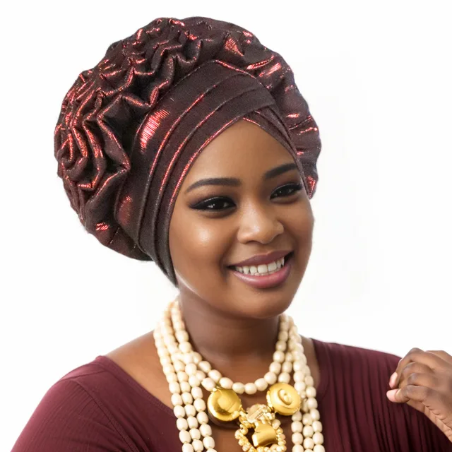 Turban Africain à Volants et artificiel astiques pour Femme, Couvre-chef de Mariage, Cravate de Sauna, Équipement de ix, Chapeau, Nigeria 1