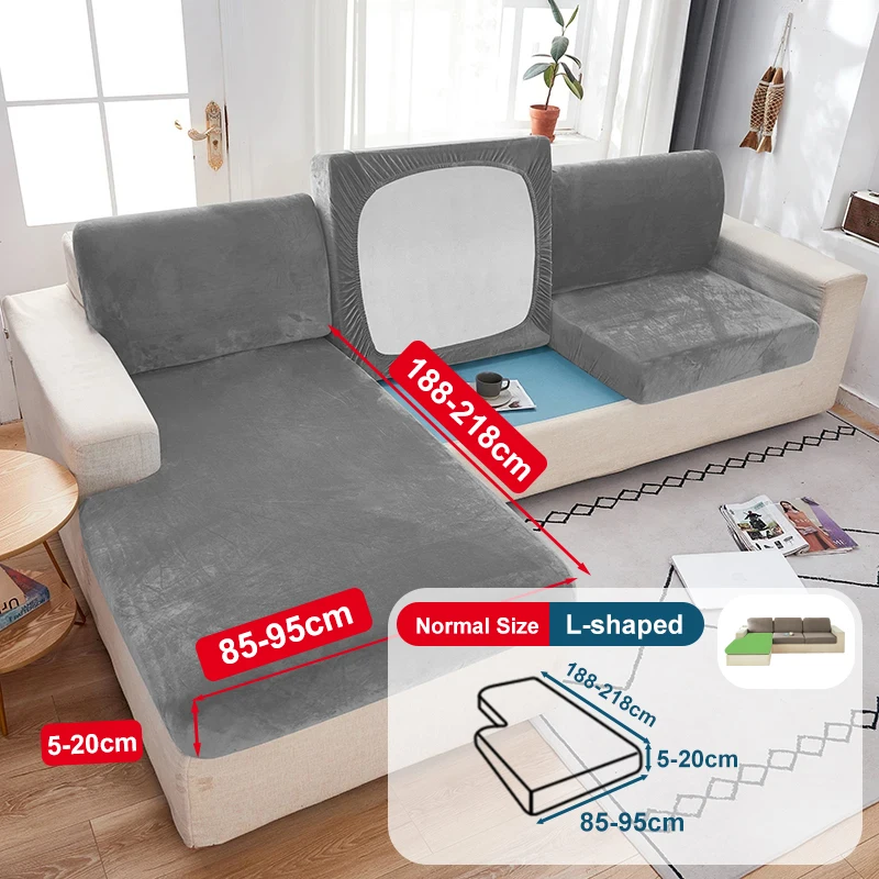 Super Soft Velvet Sofa Seat Cushion Cover Plain Color Stretch Thicken Sofa Cover Sectional Couch L Shape Corner Armchair Cover 3