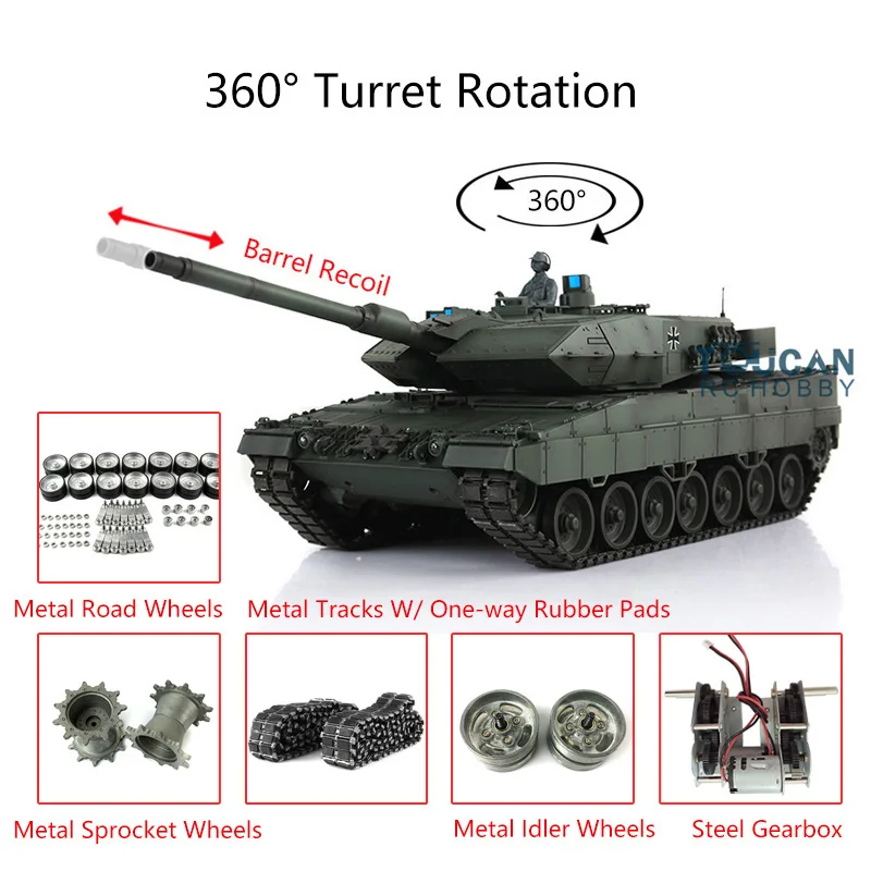 Heng Long 1/16 TK7.0 Leopard2A6 Main Battle RC Tank Model 3889 Barrel Recoil Metal Tracks W/ Rubbers TH17662 3