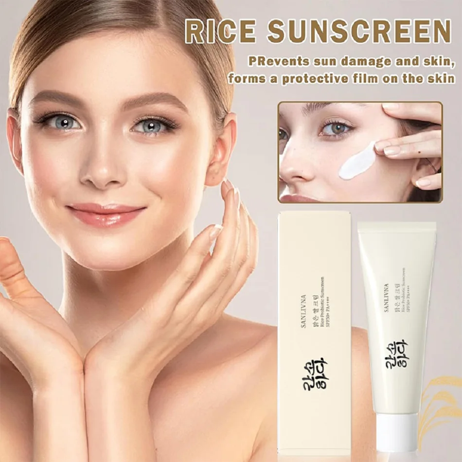 Rice Facial Sunscreen Cream SPF50+ UV Protection Blue Light Oil Control Moisturizing 50ml