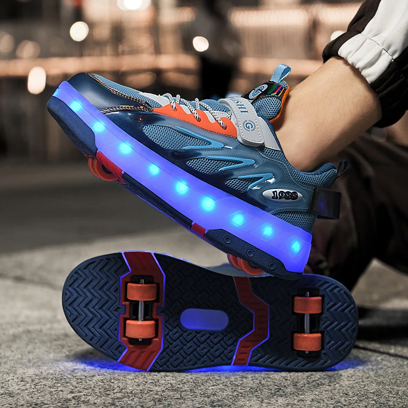 kids Roller skates Boys girls four wheels Roller skate Shoes students invisible button skating wheels shoes