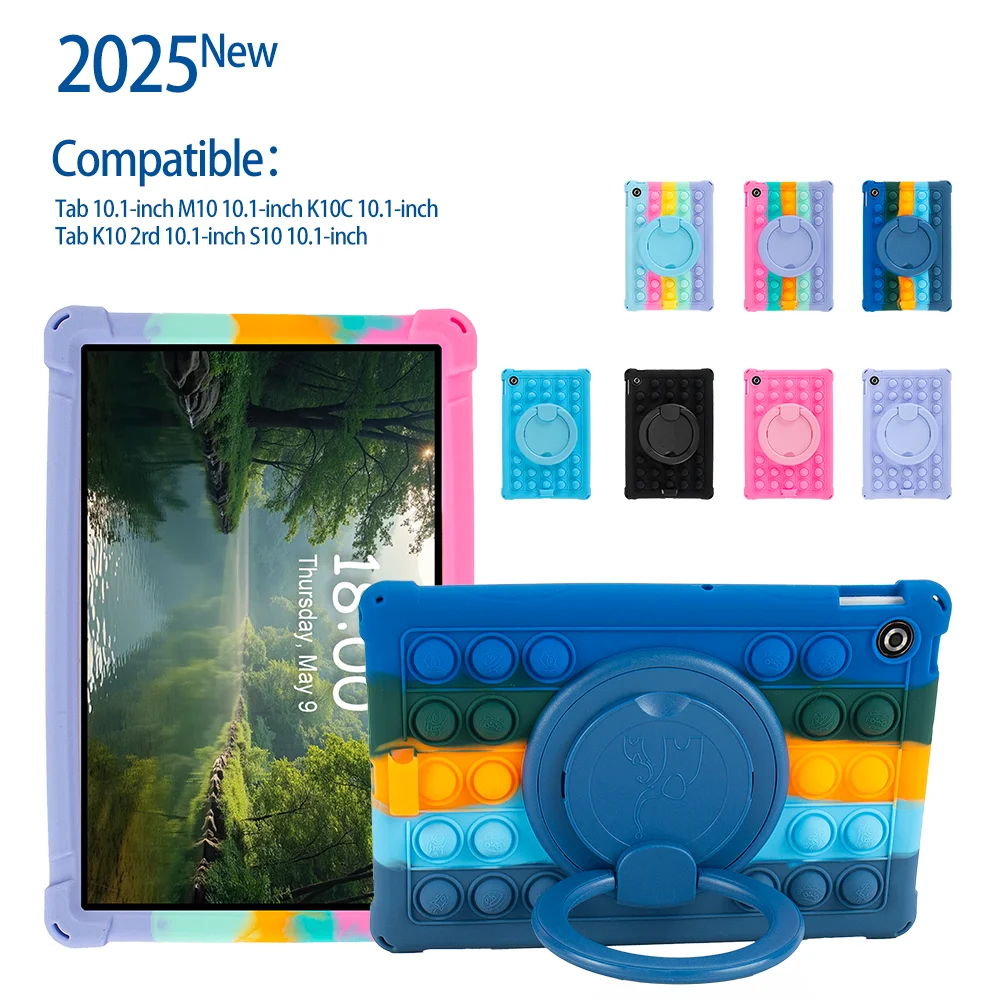Children's Bubble Rotating Tablet Case with Shoulder Strap & Pen Holder - 10.1 Inch