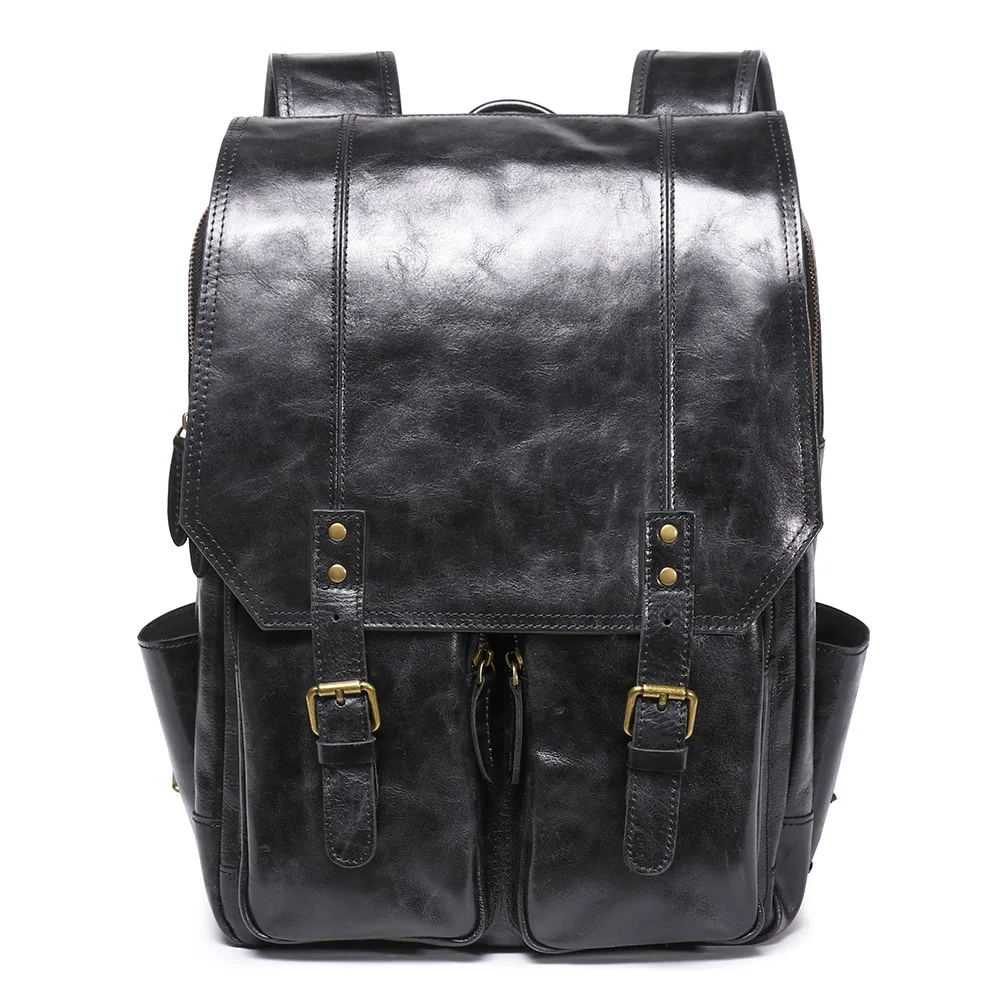 Men's Genuine Leather Shoulder Bag Outdoor Travel Backpack