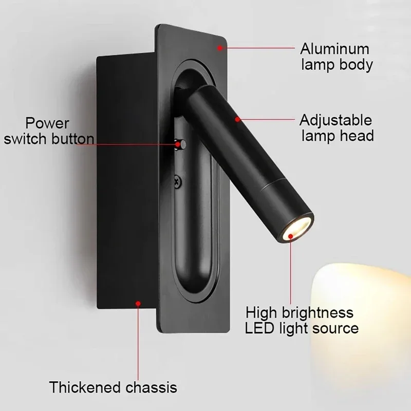 LED Ambient Reading Light Adjustable Recessed Wall Light Wide Voltage 85V-265V Indoor Rotatable Bedside Reading led light,led wall lamp,wall light,led reading light