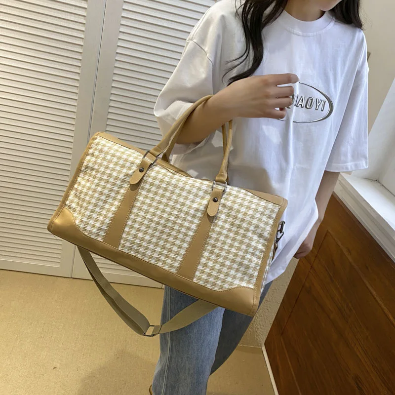 Oxford Houndstooth Travel Duffle Bag Large Capacity Women Fitness Sports Bag Luxury Hand Luggage Bag Fashion Design Weekend Bag