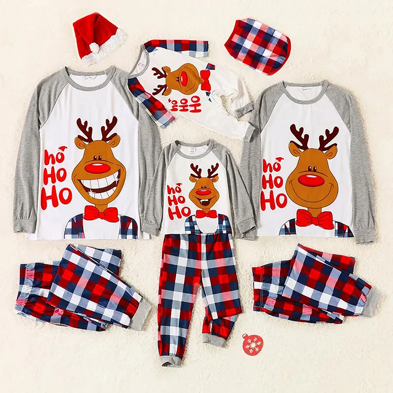 

Family Matching Christmas Outfits Parent-child Nightwear Set/ Jumpsuit Long Sleeve Elk Letter Pattern Tops + Pants Pajamas Sets