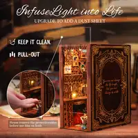 CUTEBEE Wooden Dollhouse Kit Miniature Doll House Kits Booknook Bookshelf Book Nook with Dust Cover Bookends Christmas Gift 2