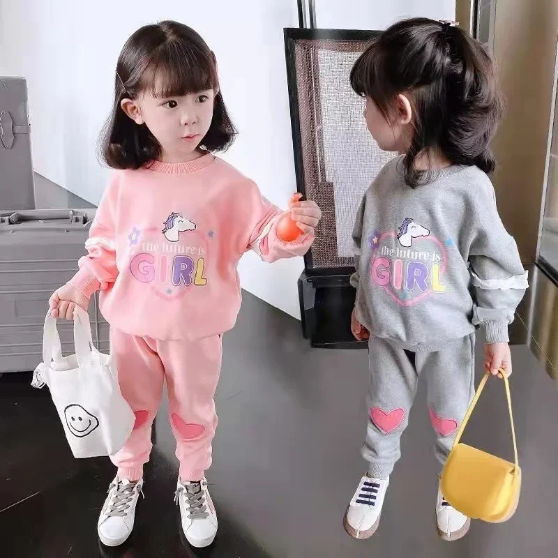 

Toddler Baby Girls Clothing Set Spring Autumn Cartoon Unicon Girl Hoodies Sets Tracksuit Korean Kids Sweat Outfit Set With Pant