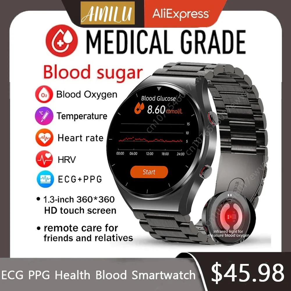 

Accurate Measure Blood Sugar Smart Watch Men ECG PPG Bluetooth Watch Health Blood Pressure Sport Smartwatch Glucometer Watches