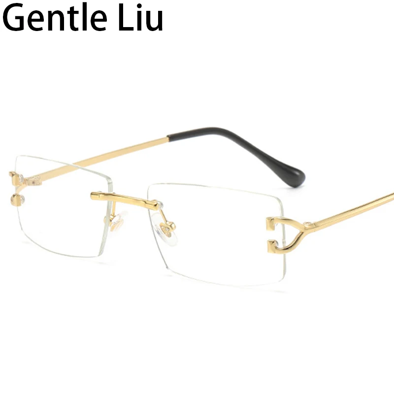

Small Rectangle Rimless Sunglasses Men 2023 Luxury Brand Frameless Sun Glasses For Male Vintage Square Eyewear Shades UV400
