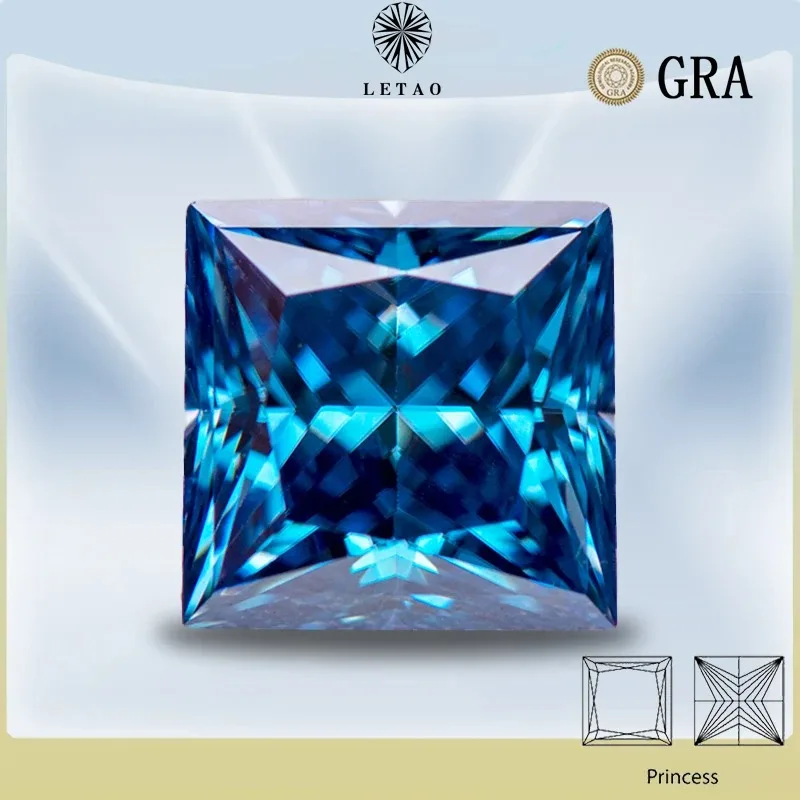 

Moissanite Stone Princess Cut Sapphire Blue Colour Lab Created Diamond Gemstone Pass Diamond Tester with GRA Certificate