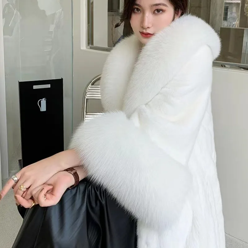 Casaco de pele longa de vison para mulheres, moda jovem e justa, jaqueta grande, nova versão coreana, outono e inverno, 2023
