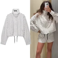 Polka Dot Print Short Coats Women's High Street Long Sleeve Jackets for Women 2026 Elegant Office Ladies Casual Outerwear