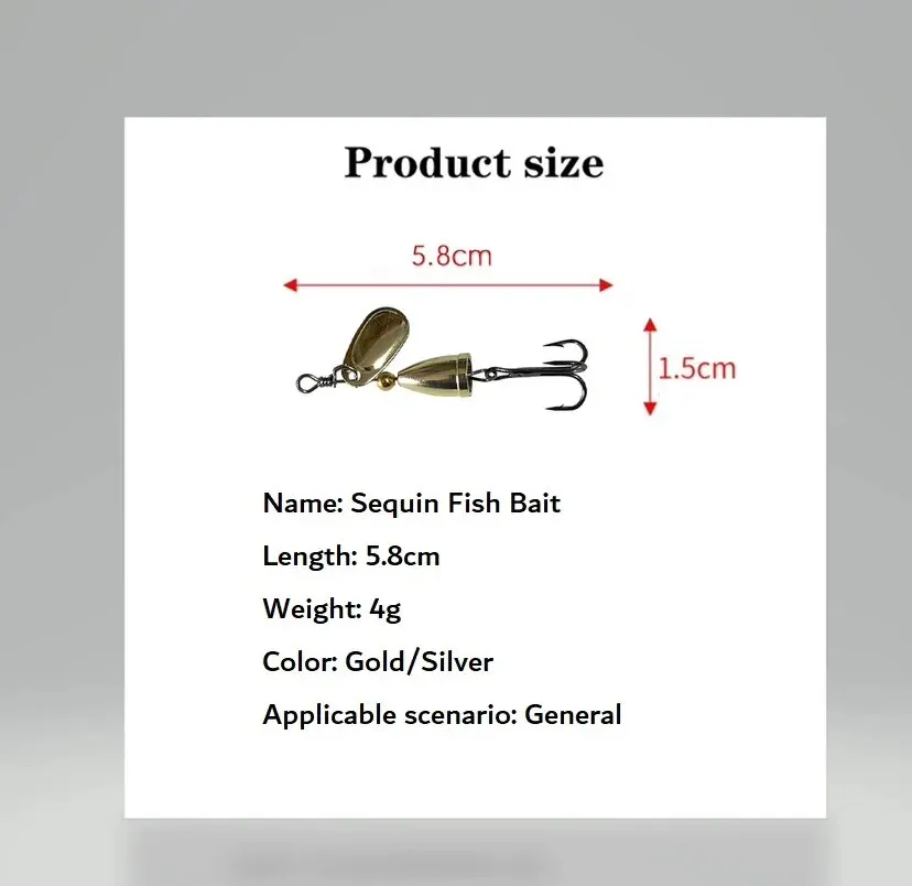 로드 야 롱 스팽글 구리 벨 다리미 플레이트 금속 시뮬레이션 물고기 미끼 핸드 셰이크 스팽글 후크, 2 골드 2 실버