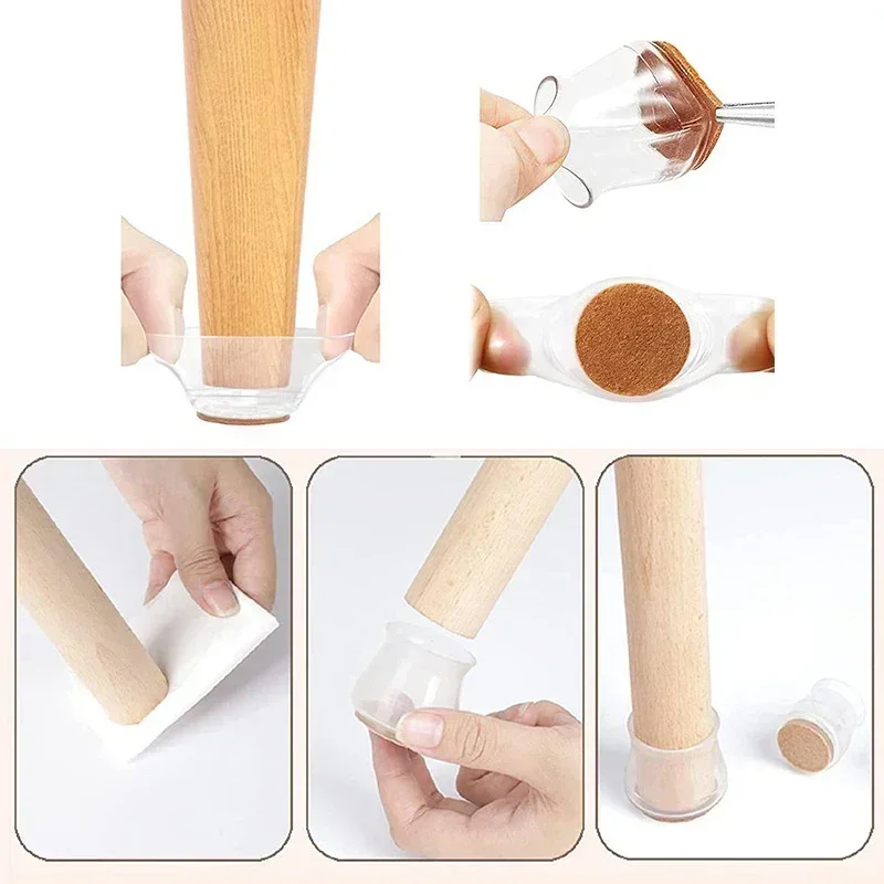 8/4PCS Transparent Silicone Chair Leg Floor Protector with Wrapped