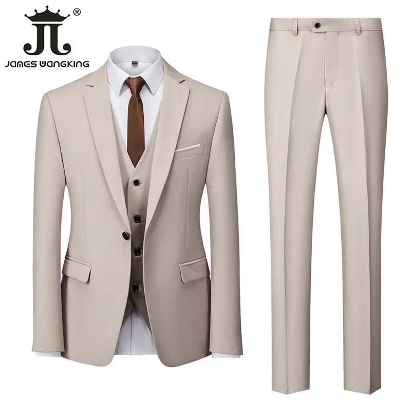 High-end Brand Solid Color Formal Office Business Suit Three-pcs Set 18 Color ( Jacket + Vest + Pants ) Groom Wedding Dress