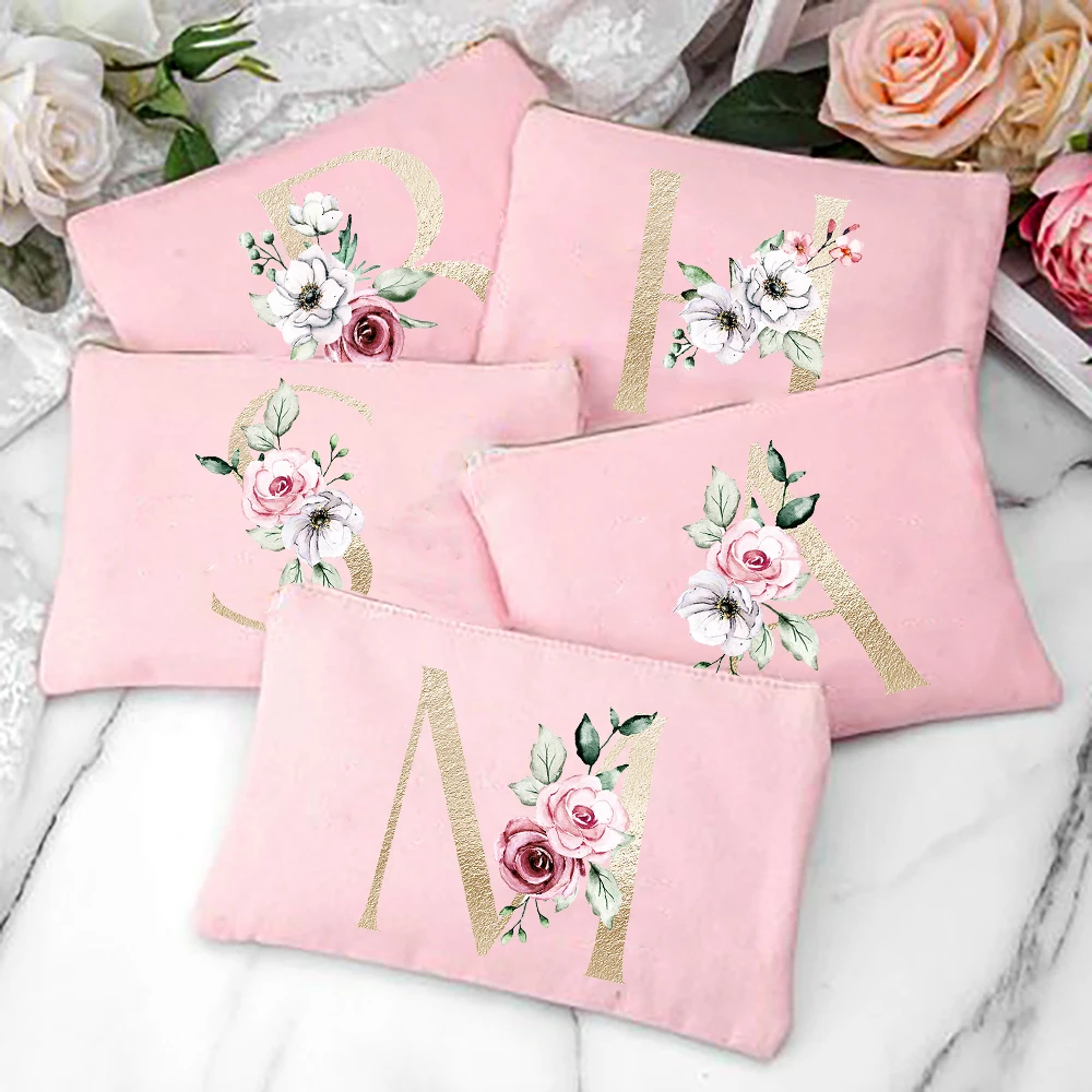 

Gold Alphabet Women Cosmetic Cases Bag Makeup Pouch Handbag Travel Party Lipstick Organizers Fashion Zipper Bag Wedding Gifts