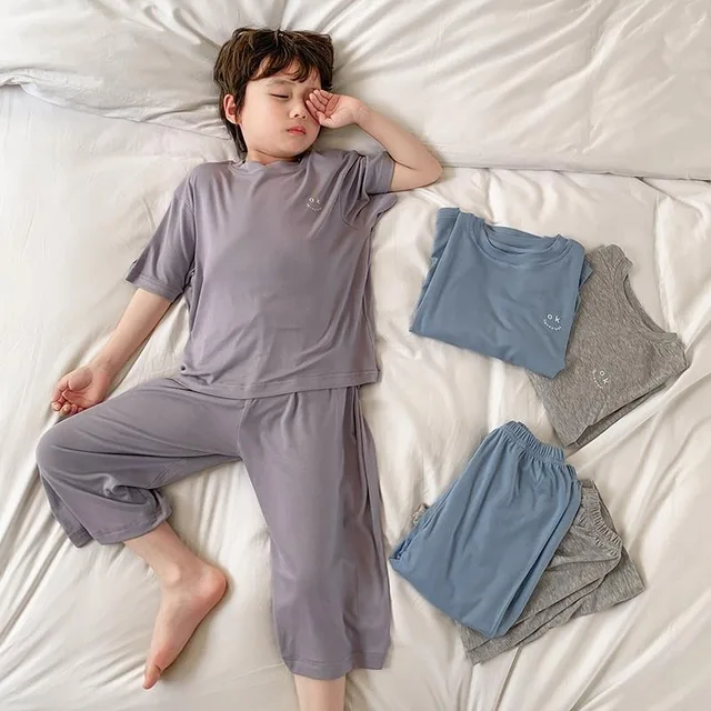 Vêtements de maison d'été minimalistes pour garçons, couleur unie, amples et confortables, légers, vêtements de nuit décontractés, ensemble deux pièces pour adultes 1