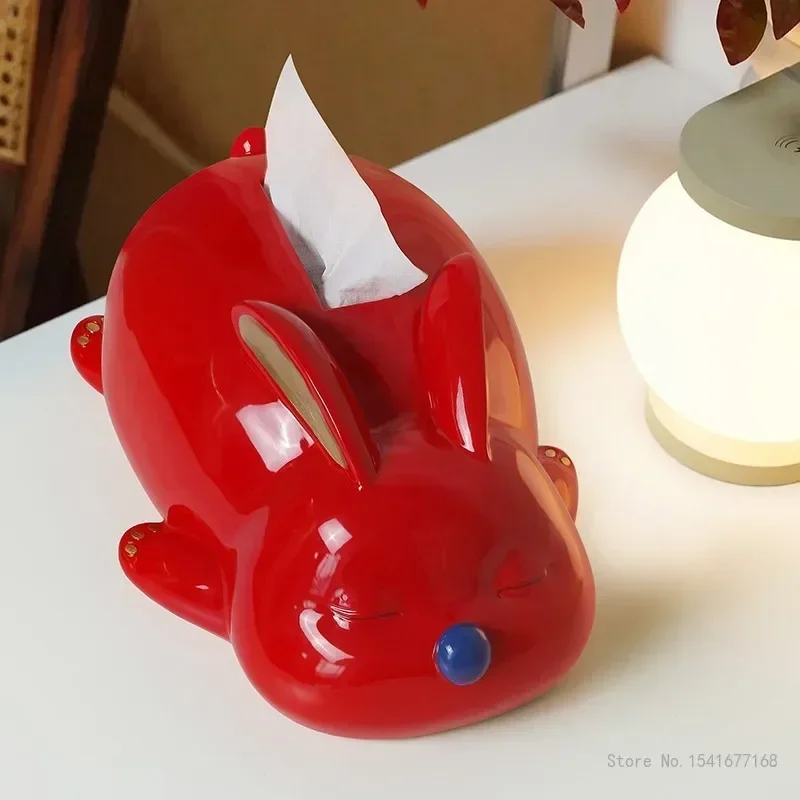 Creative Cartoon Red / White Rabbit Tissue Box, Home, Tea Dining Table Living Room, Bedroom, Decoration, Storage Napkin Box, 1Pc