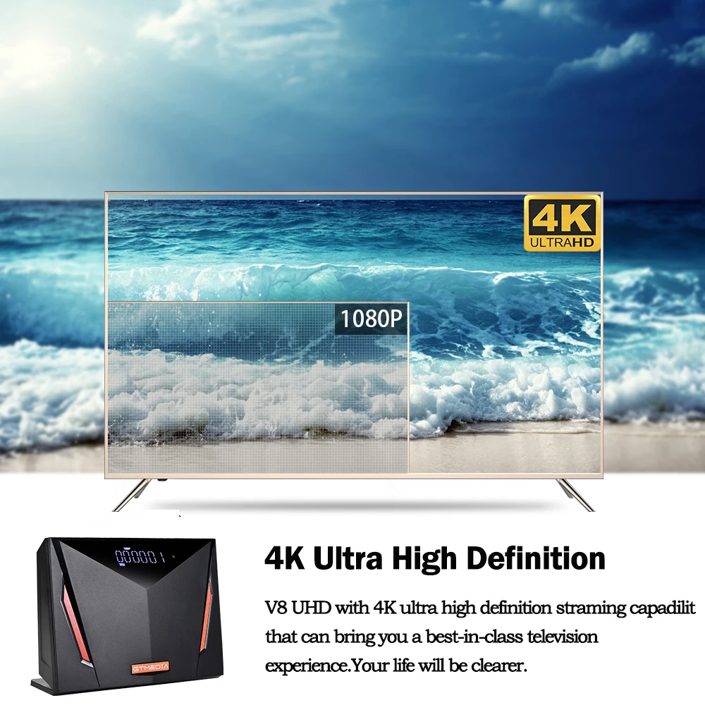 Ʈ ī   GT MEDIA V8 UHD 4K  ڴ DVB-S2X + T2 ű, m3u,H.265 HEVC/ WiFi,  CZ  