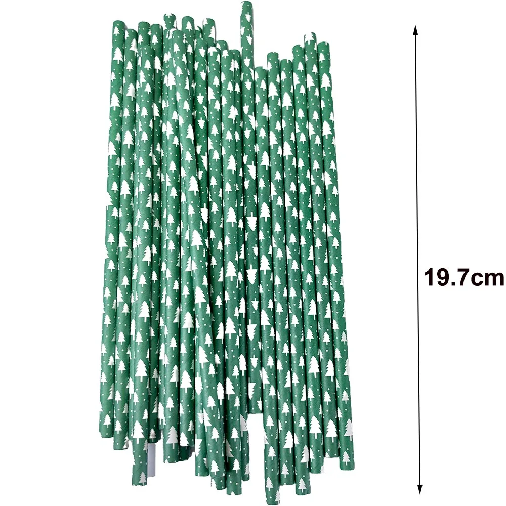 thumbnail image 1 of 25/50/100 piezas de pajitas de papel para fiestas de Navidad, para árbol de Navidad, alce, copos de nieve, biodegradables, para beber, a rayas, para Navidad, 1 of 5