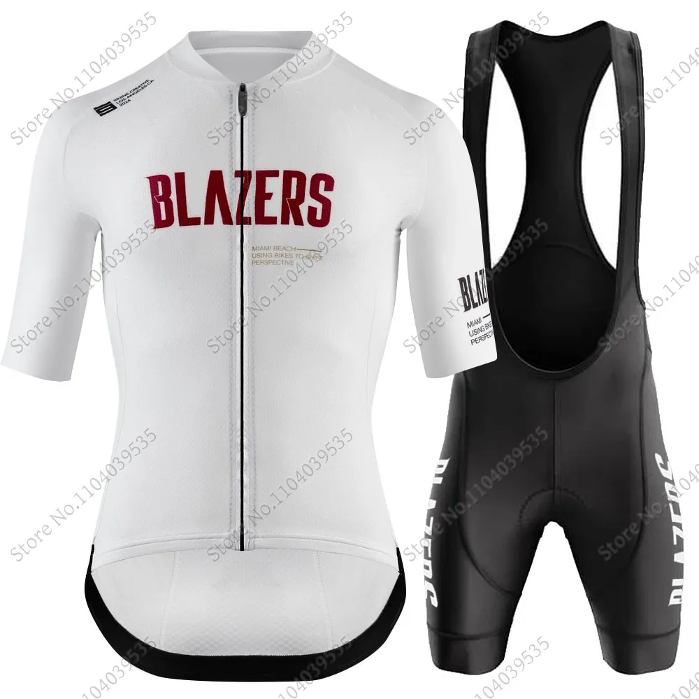 Miami-Blazers Cycling Jersey Set Summer White Red Cycling Clothing Road Bike Shirts Suit Bicycle bib Shorts MTB Maillot